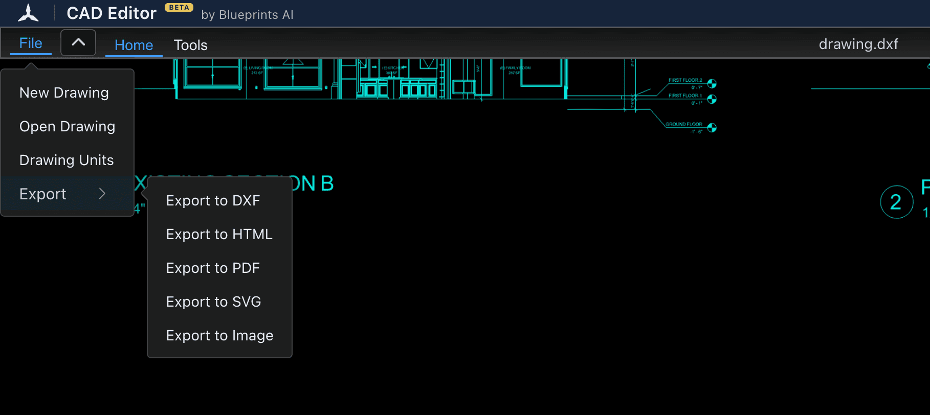 Step 3: Export DXF in CAD Editor