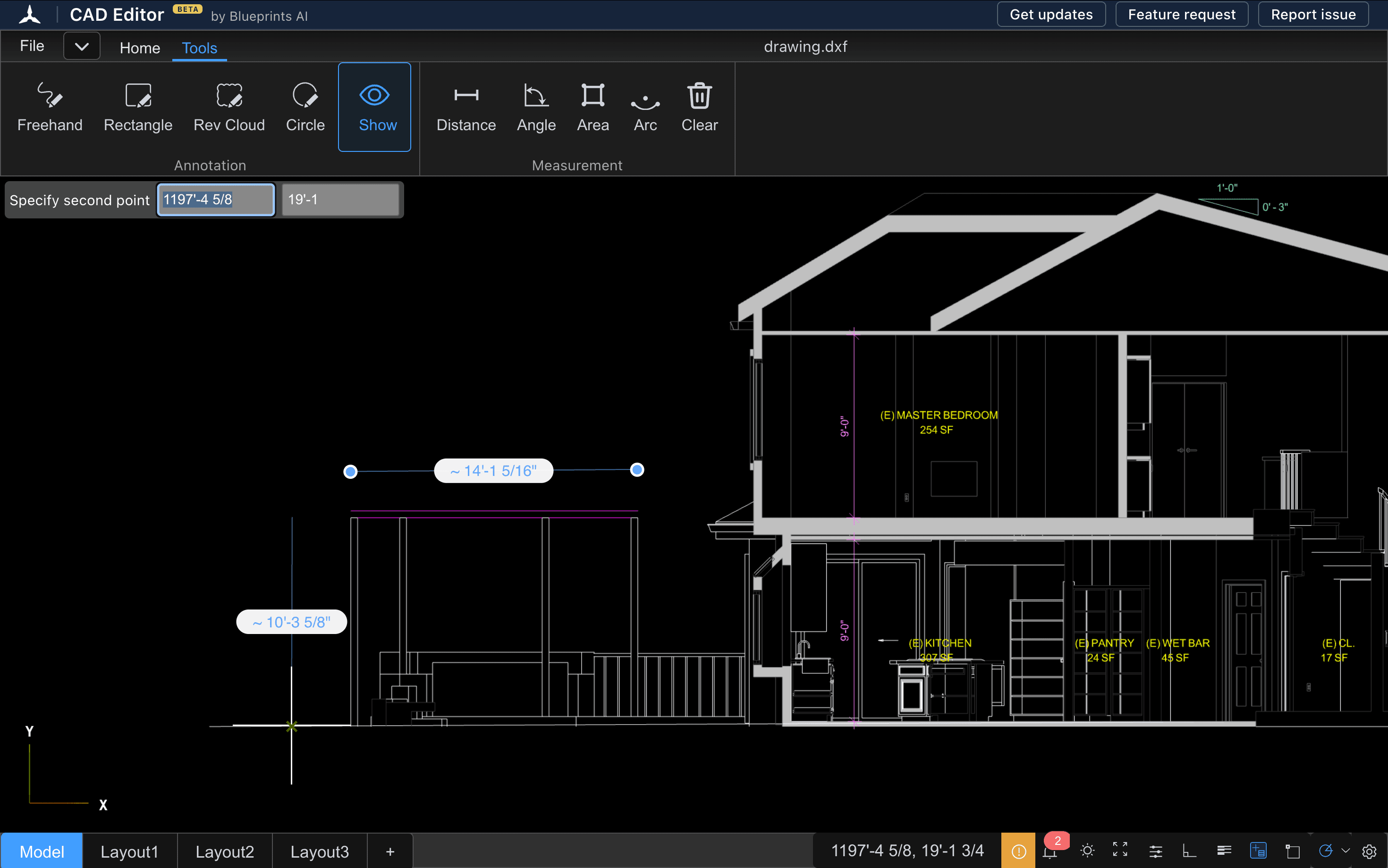 Architectural units and dimensions included in a CAD Editor deliverable